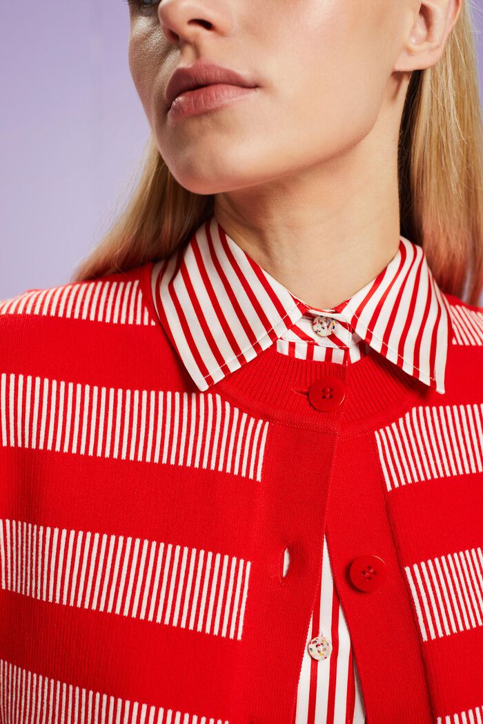 Cropped Jacquard Striped Cardigan, RED, detail image number 3