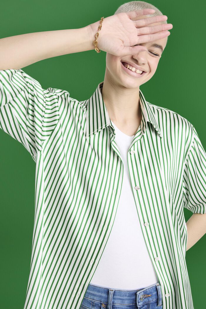 Striped Silk Charmeuse Shirt, GREEN, detail image number 4