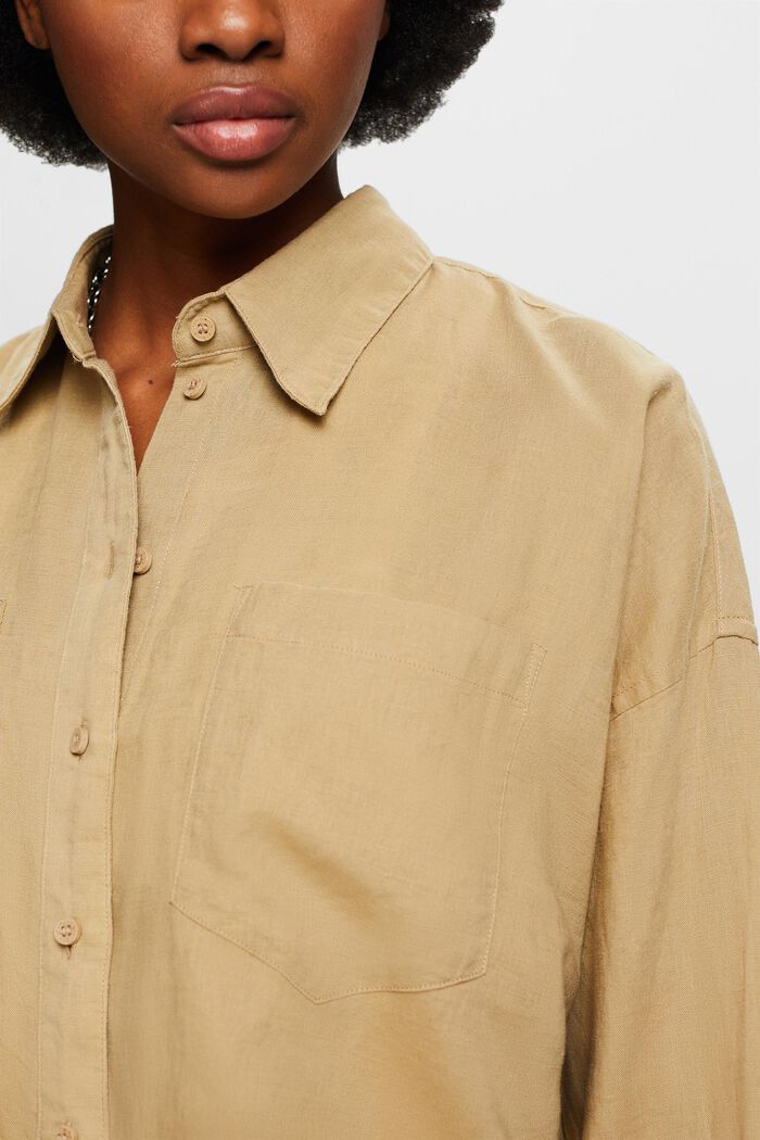 Cotton-Linen Shirt Blouse, BEIGE, detail image number 3