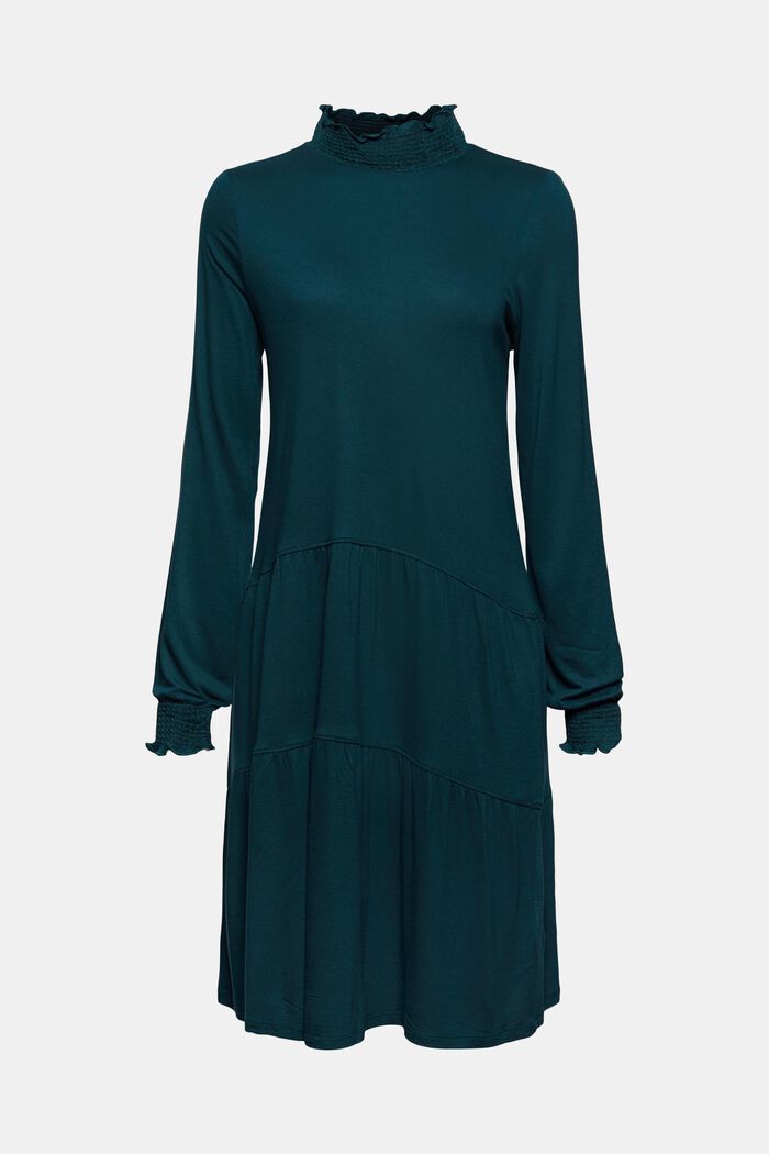 Jersey dress with frills, LENZING™ ECOVERO™, DARK TEAL GREEN, detail image number 7