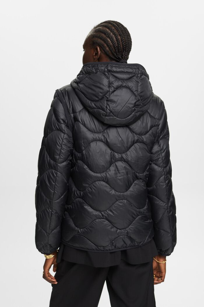 Recycled: quilted and hooded transformer jacket, BLACK, detail image number 3