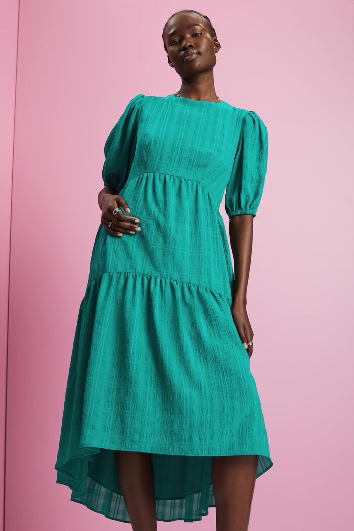Lightweight midi dress with balloon sleeves, EMERALD GREEN, detail image number 0