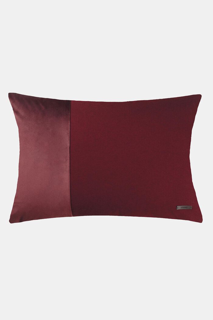 Mixed material cushion cover with micro-velvet, DARK RED, detail image number 0