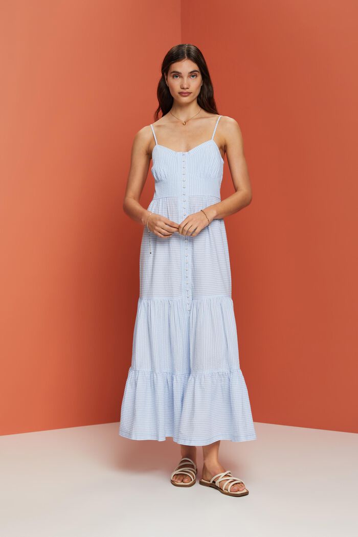 Tiered Button Front Maxi Dress, LIGHT BLUE, detail image number 0