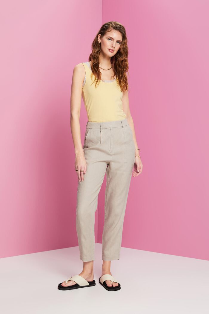 Cropped linen trousers, LIGHT TAUPE, detail image number 4