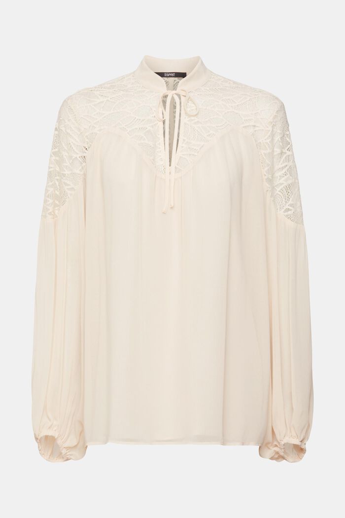 Chiffon blouse with lace, DUSTY NUDE, detail image number 6