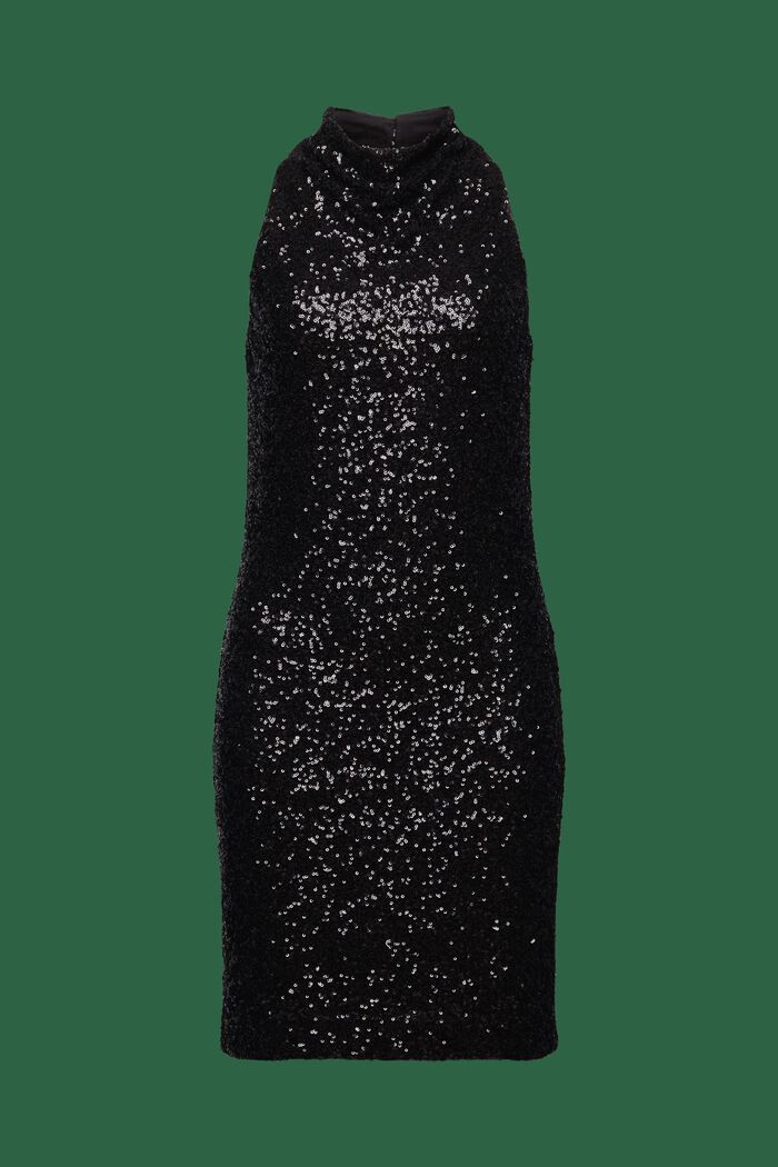 Sequined Sleeveless Neckholder Midi Dress, BLACK, detail image number 7