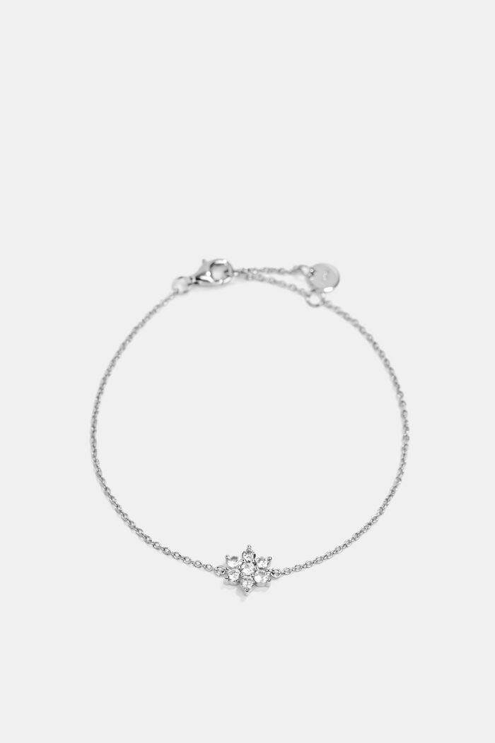 Bracelet with a zirconia flower, sterling silver, SILVER, detail image number 2