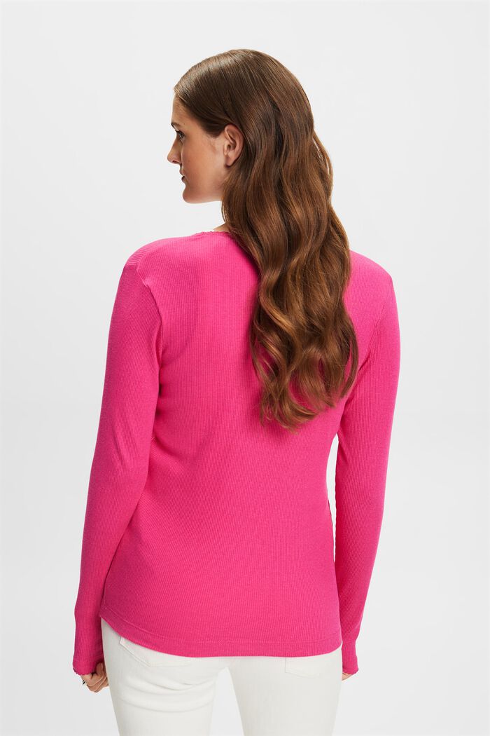Rib-Knit Jersey Longsleeve Top, PINK FUCHSIA, detail image number 4