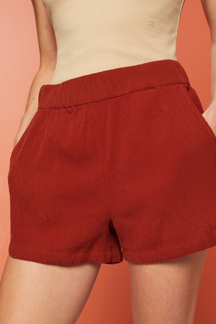 Crinkled Cotton Pull On Shorts, TERRACOTTA, detail image number 2