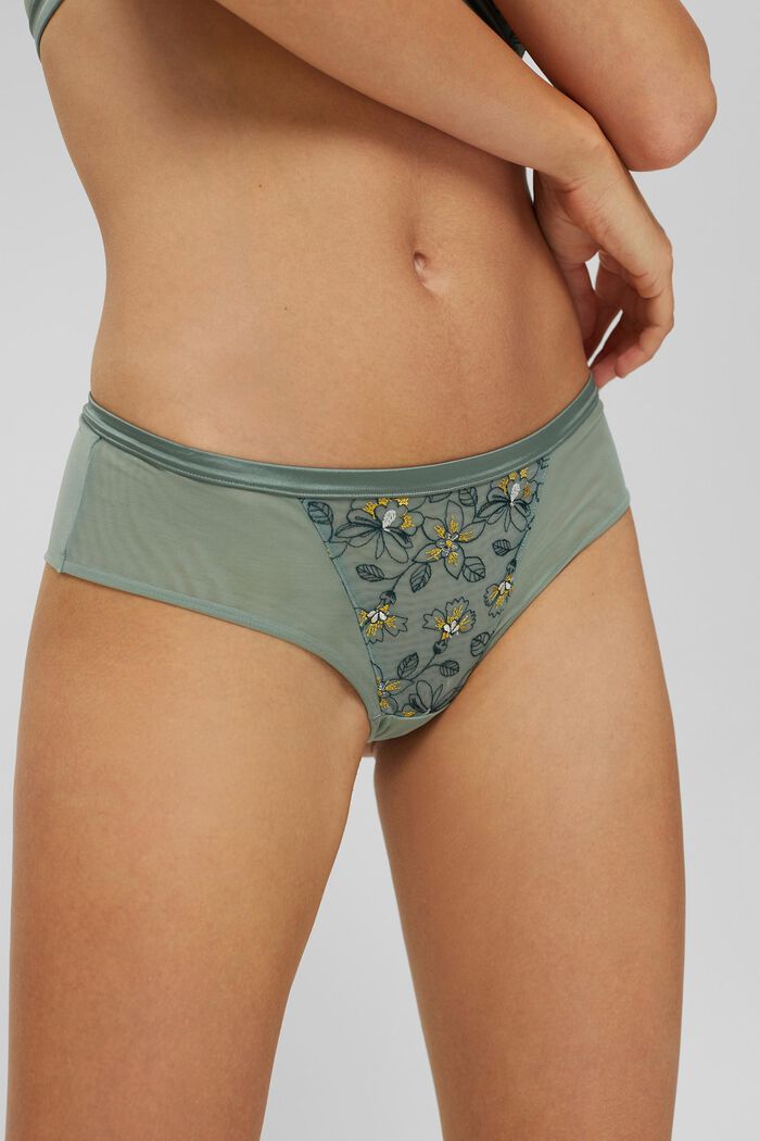 Hipster shorts in mesh with embroidery, LEAF GREEN, detail image number 1