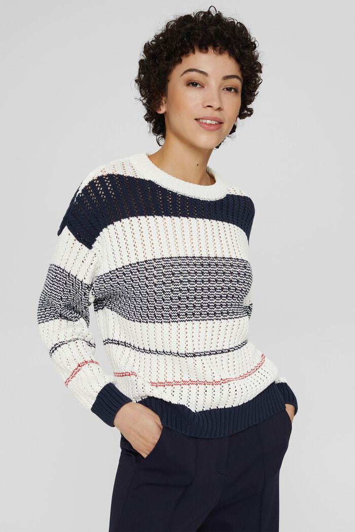 Patterned knit jumper made of organic cotton, NAVY BLUE, detail image number 0