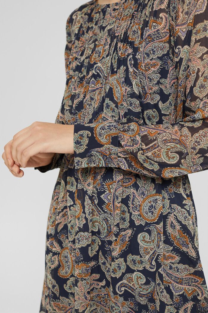 Recycled: Chiffon dress with a Paisley print, NAVY, detail image number 3