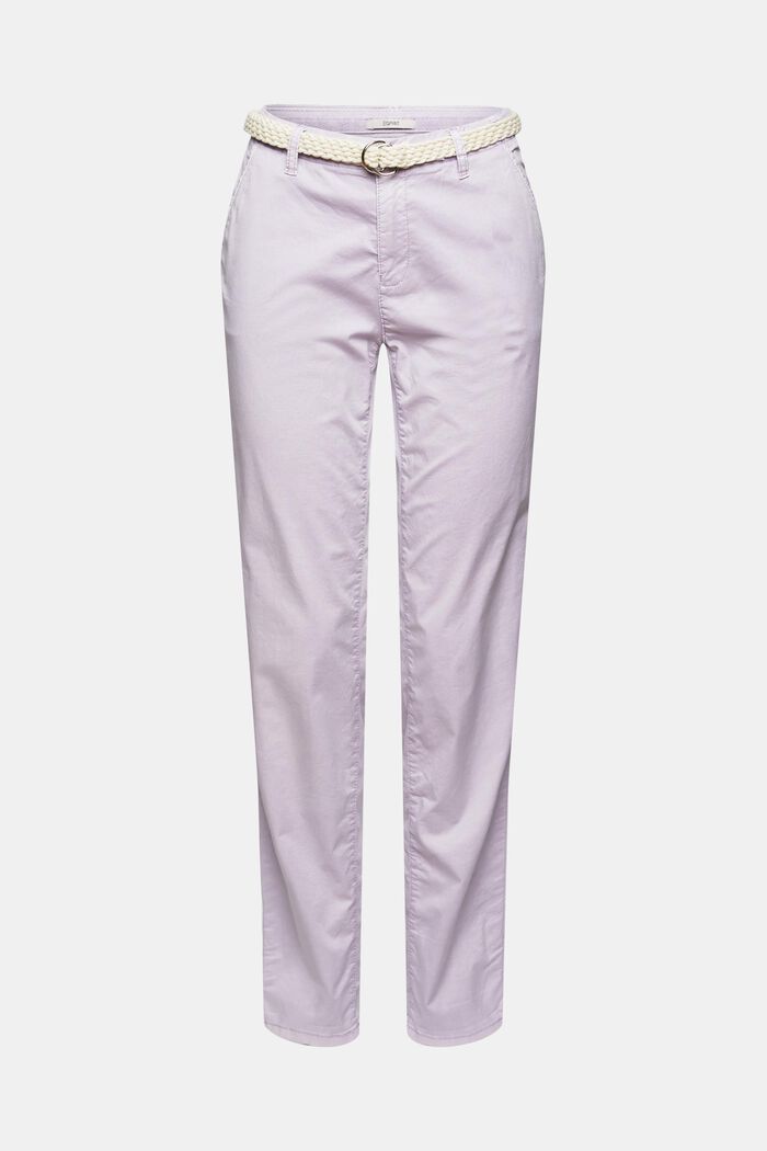 Chinos with a braided belt, LILAC, overview