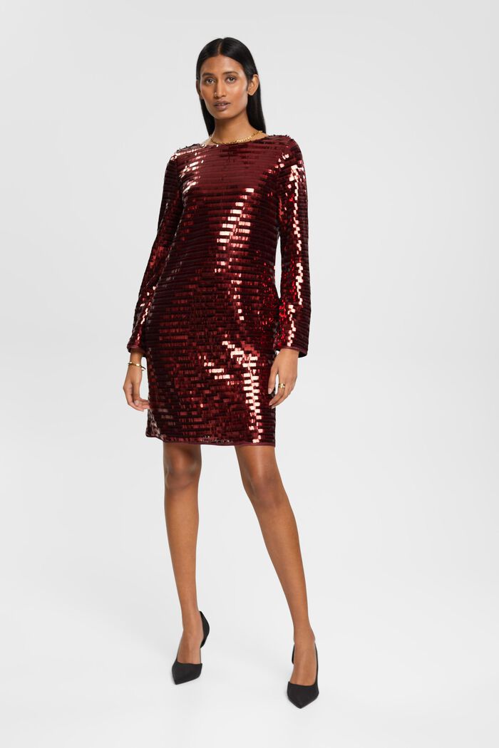 Dress with sequins, BORDEAUX RED, detail image number 5