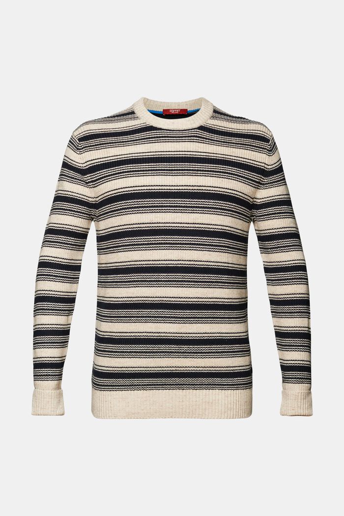 Striped crewneck jumper, 100% cotton, NAVY, detail image number 6