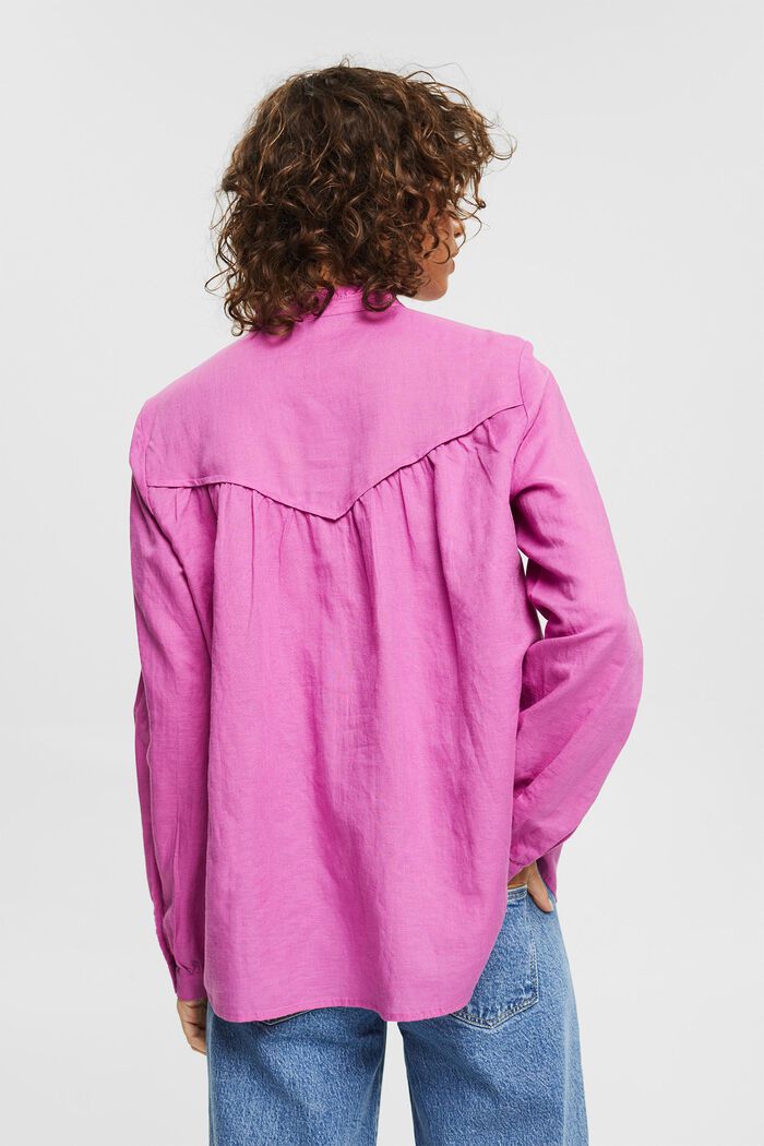Blouse in blended linen, PINK FUCHSIA, detail image number 3