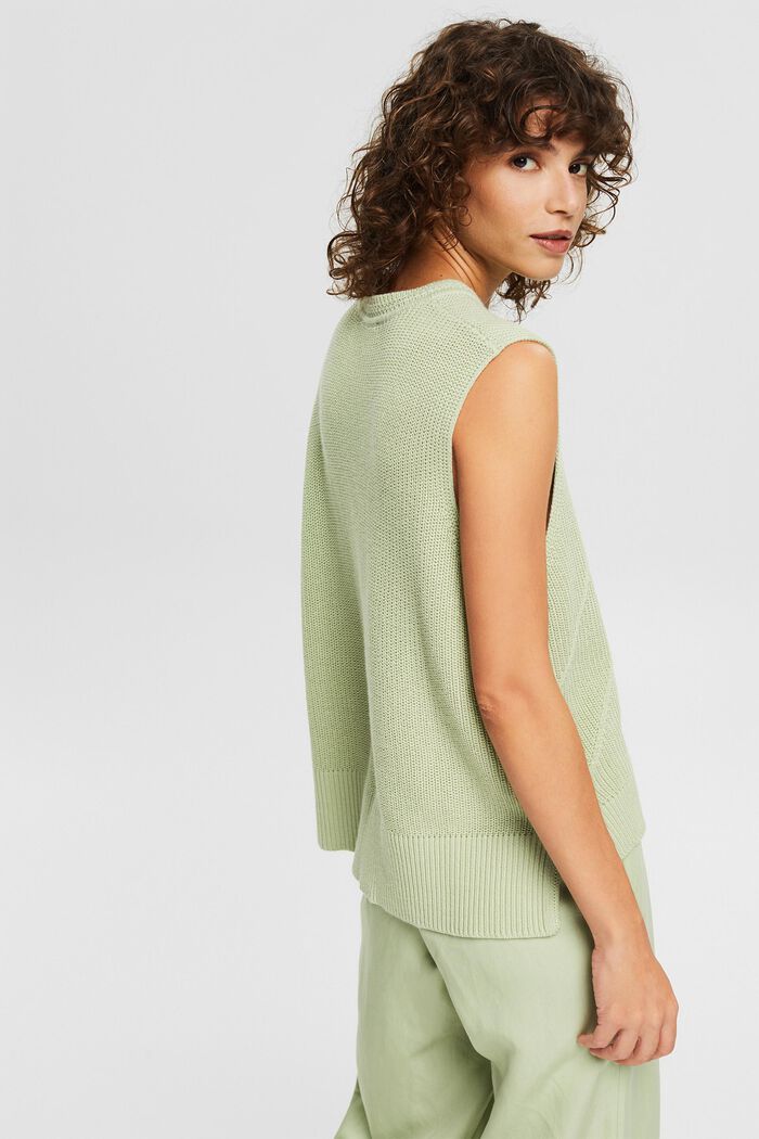 Sleeveless jumper with a knitted pattern, organic cotton, PASTEL GREEN, detail image number 3