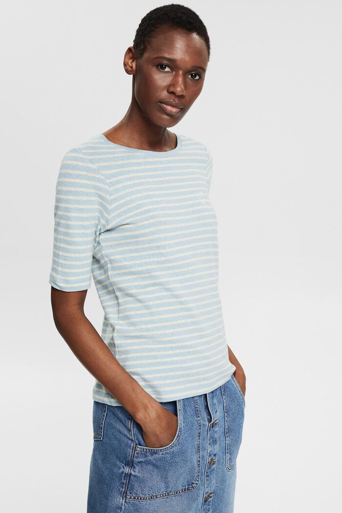 Linen blend: T-shirt with an embroidered motif, LIGHT BLUE, detail image number 0