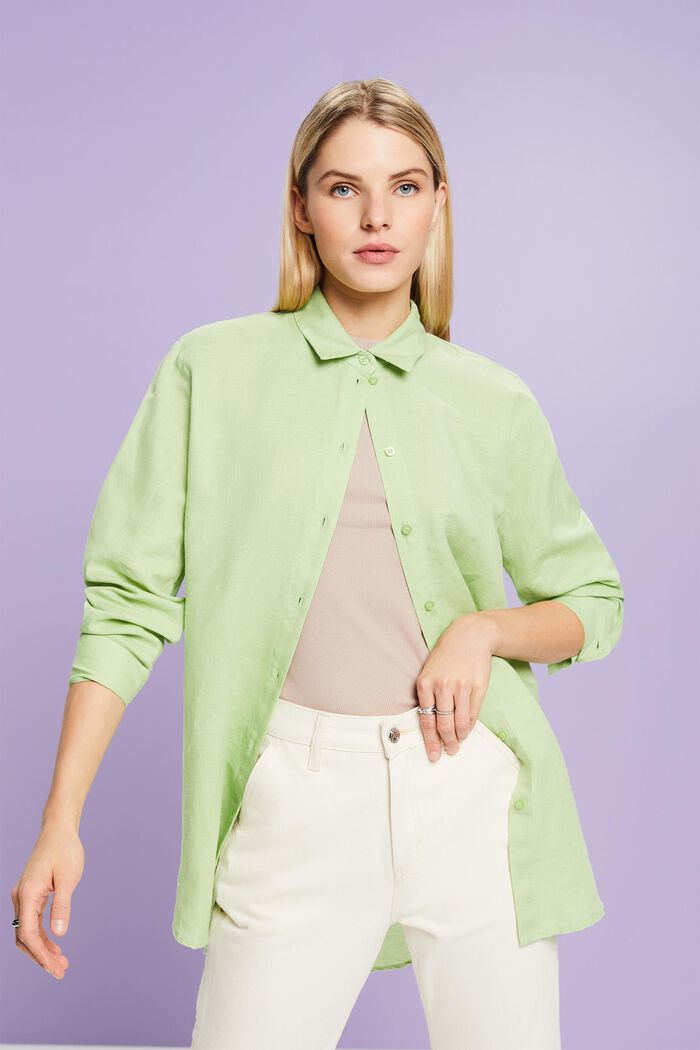 Linen-Cotton Shirt, LIGHT GREEN, detail image number 0