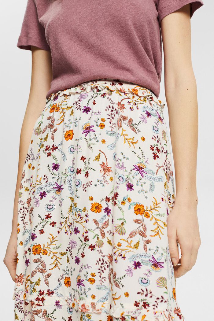Floral patterned midi skirt with a frilled edge, CREAM BEIGE, detail image number 2