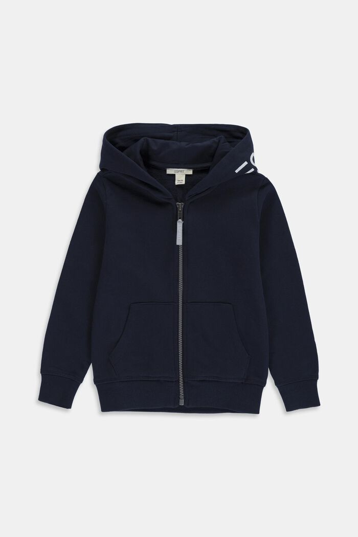 Zip-up hoodie with a logo print, 100% cotton, NAVY, detail image number 0