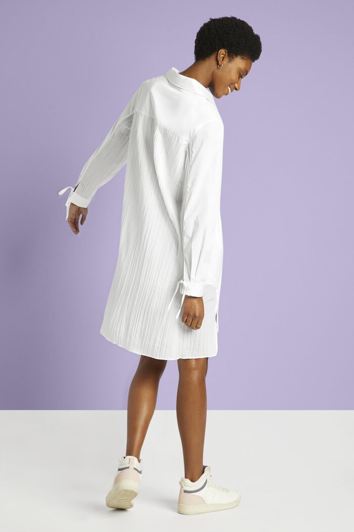 Crinkled Midi Shirt Dress, WHITE, detail image number 3