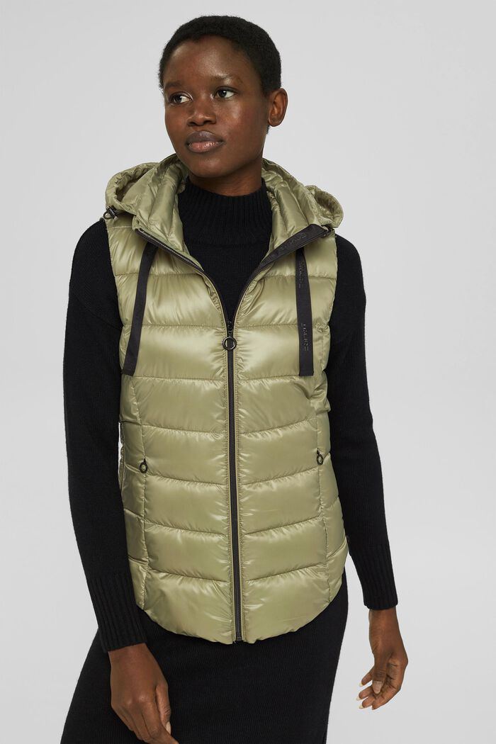 Made of recycled yarn: Body warmer with a detachable hood, LIGHT KHAKI, detail image number 0