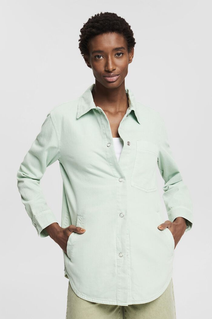 Containing TENCEL™: oversized shirt jacket, DUSTY GREEN, detail image number 0