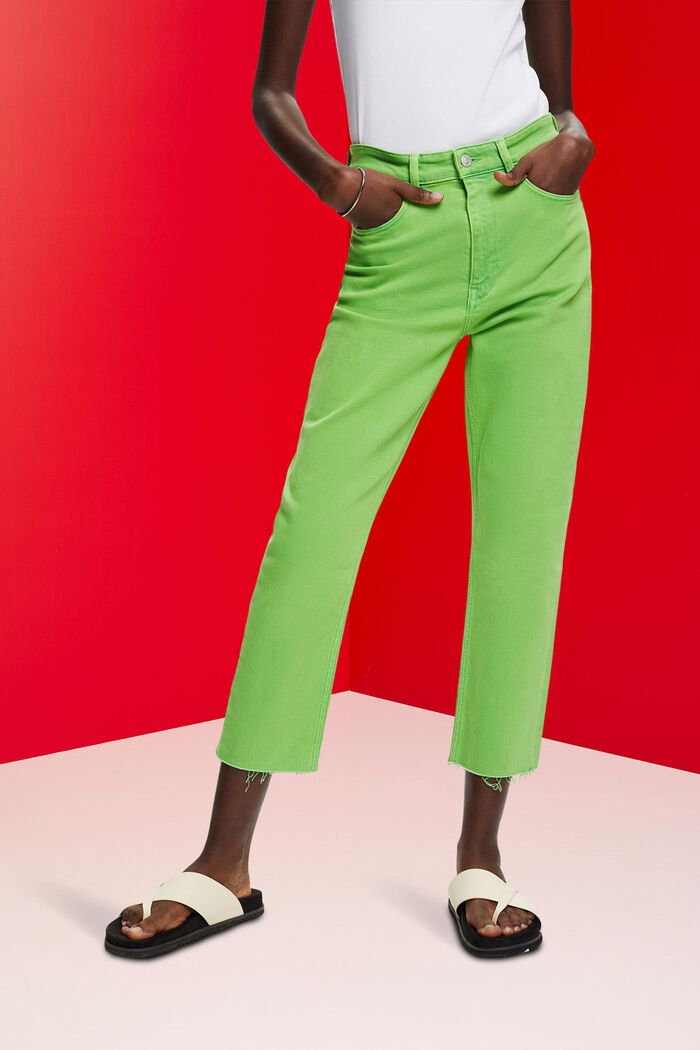Cropped frayed hem trousers, GREEN, detail image number 0
