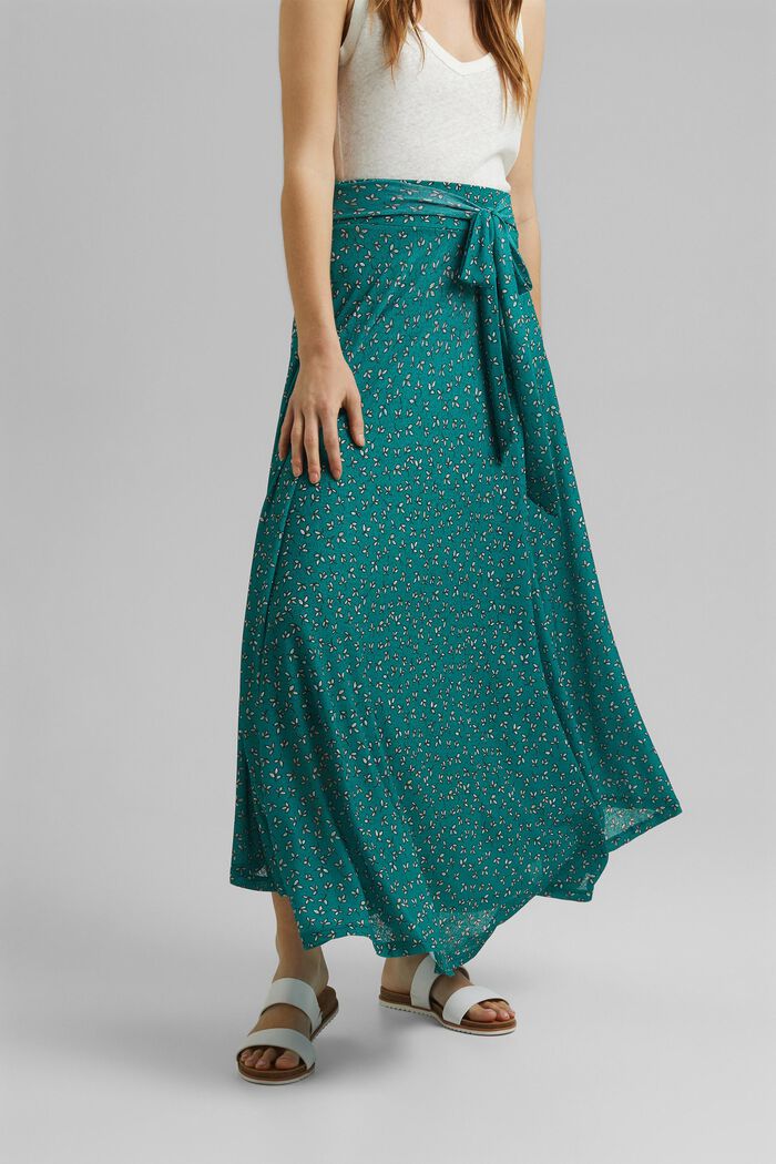 Maxi-length jersey skirt with a print, TEAL GREEN, detail image number 0