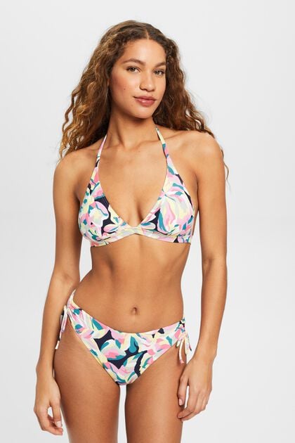 Halterneck bikini top with floral print