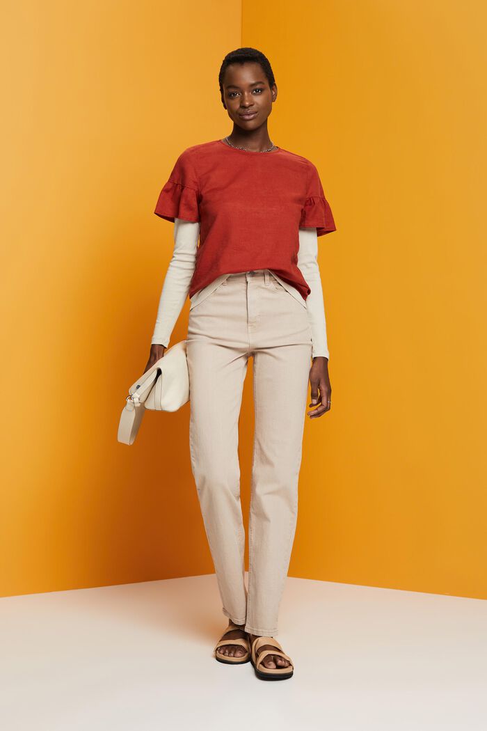 Short sleeve blouse, cotton-linen blend, TERRACOTTA, detail image number 1