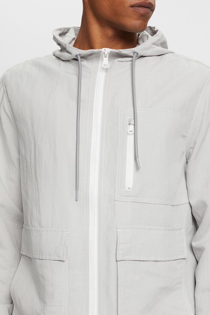 Transitional jacket with a hood, linen blend, LIGHT GREY, detail image number 2