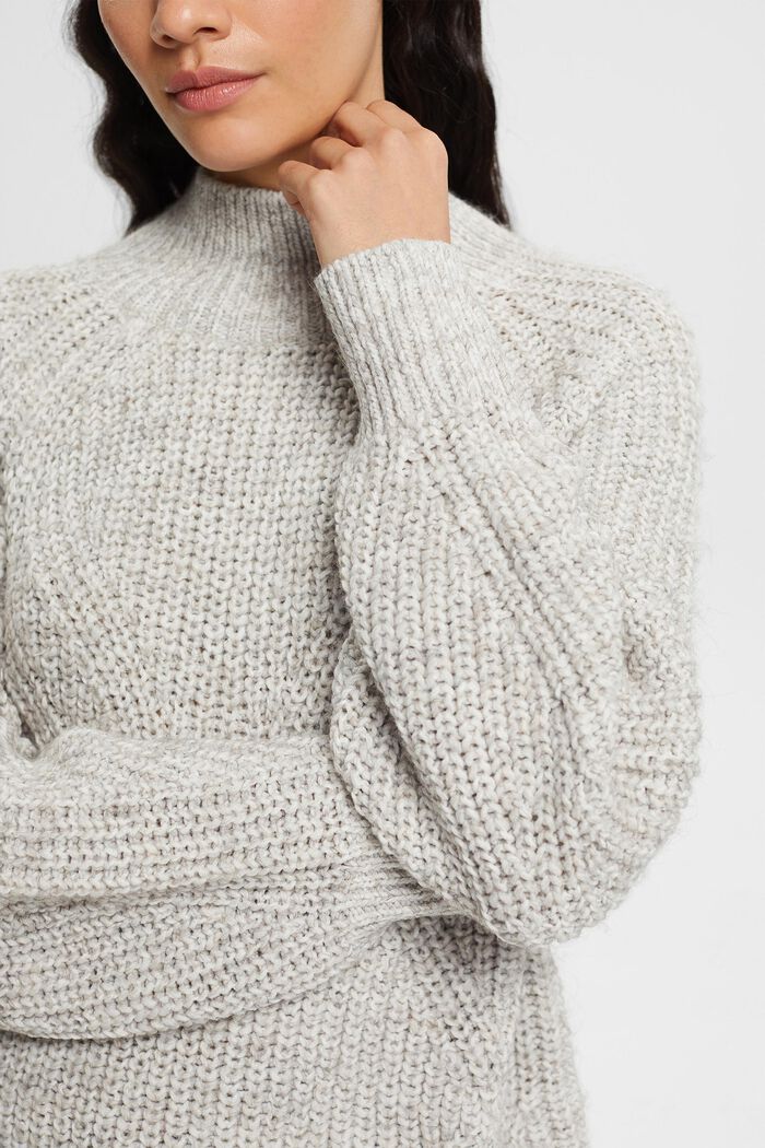 Open-Knit Mock Neck Sweater, LIGHT TAUPE, detail image number 2