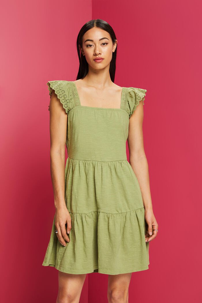 Jersey dress with embroidered lace sleeves, PISTACHIO GREEN, detail image number 0
