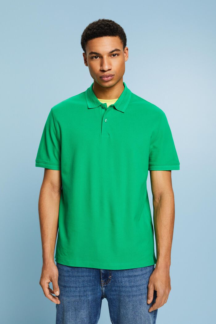 Cotton Pique Polo Shirt, GREEN, detail image number 0