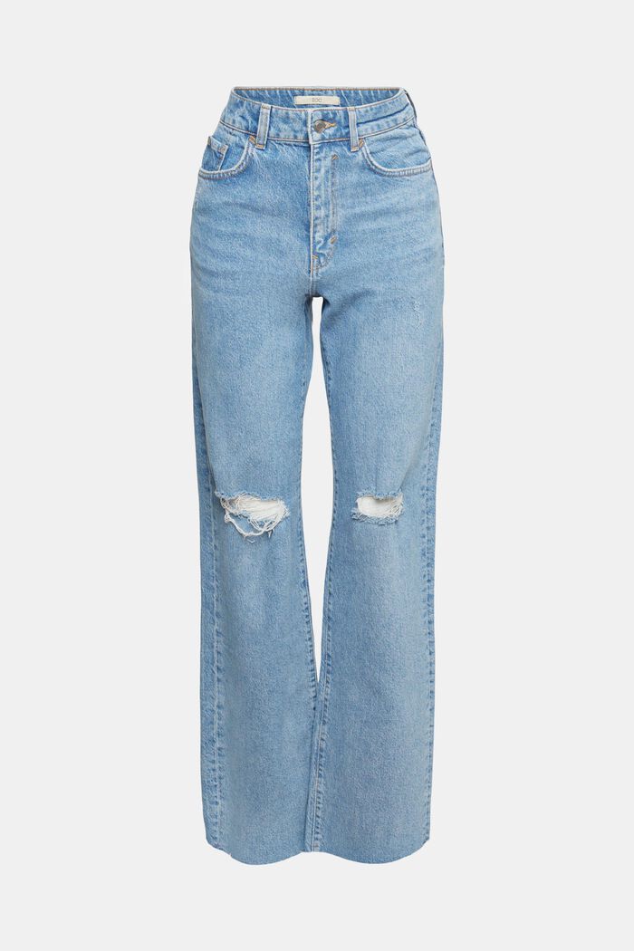 Wide-leg jeans with distressed effects, BLUE MEDIUM WASHED, overview