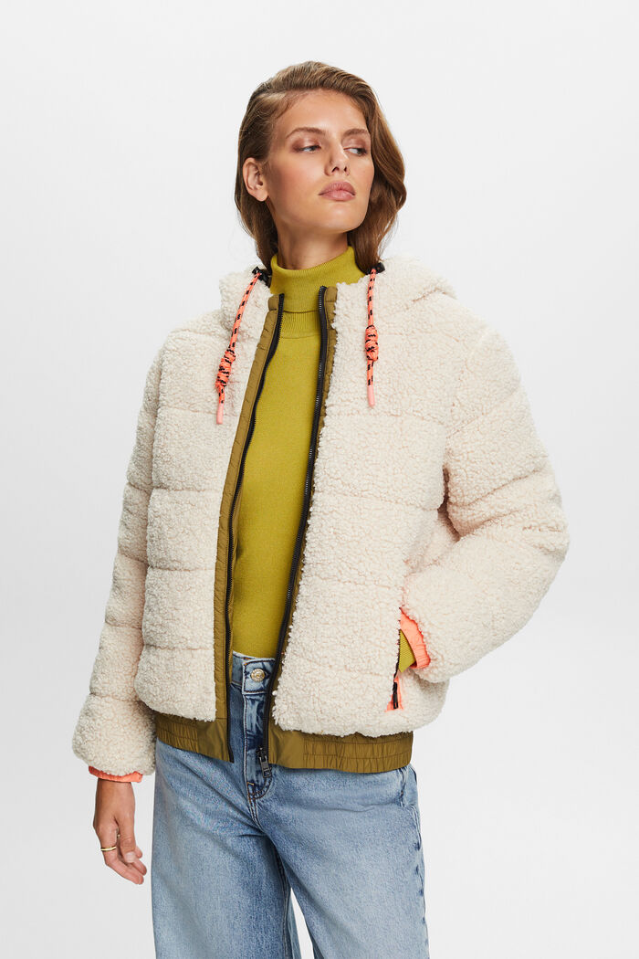 Recycled: reversible jacket with teddy fur, CREAM BEIGE, detail image number 0