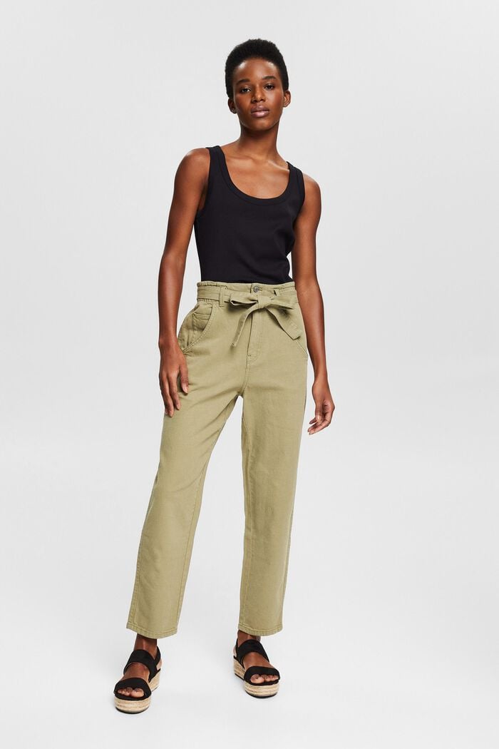 Containing hemp: trousers with a tie-around belt, LIGHT KHAKI, detail image number 1