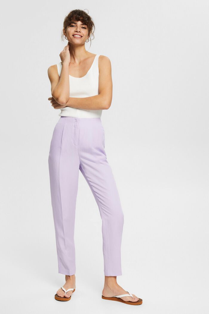 Linen blend: trousers with waist pleats, LAVENDER, detail image number 5