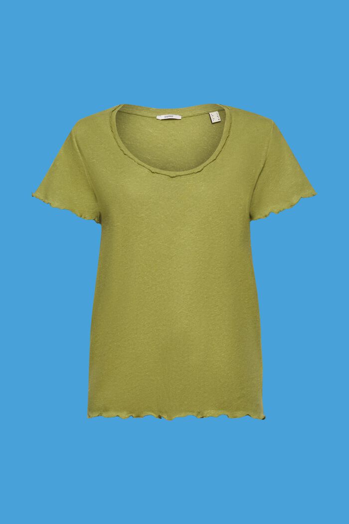 T-shirt with rolled hems, cotton-linen blend, PISTACHIO GREEN, detail image number 5