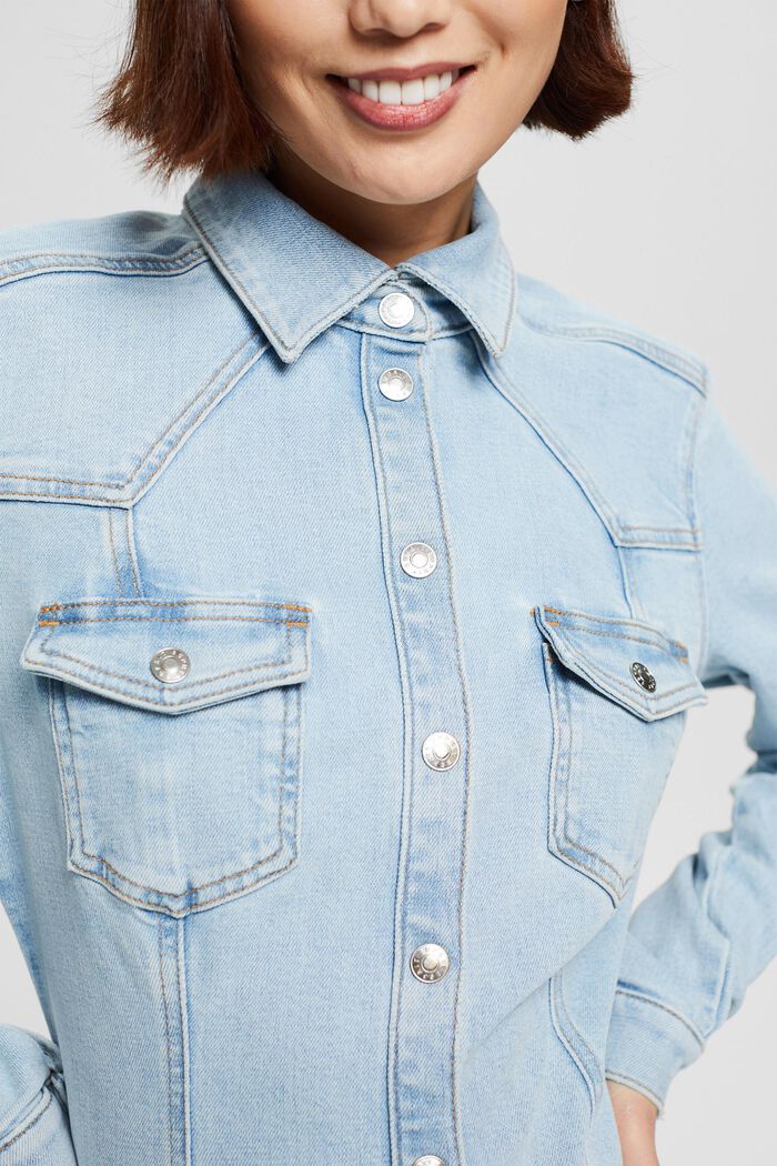 Denim dress with a button placket, BLUE LIGHT WASHED, detail image number 3