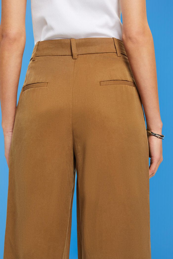 High-rise cropped wide leg trousers with linen, PALE KHAKI, detail image number 2