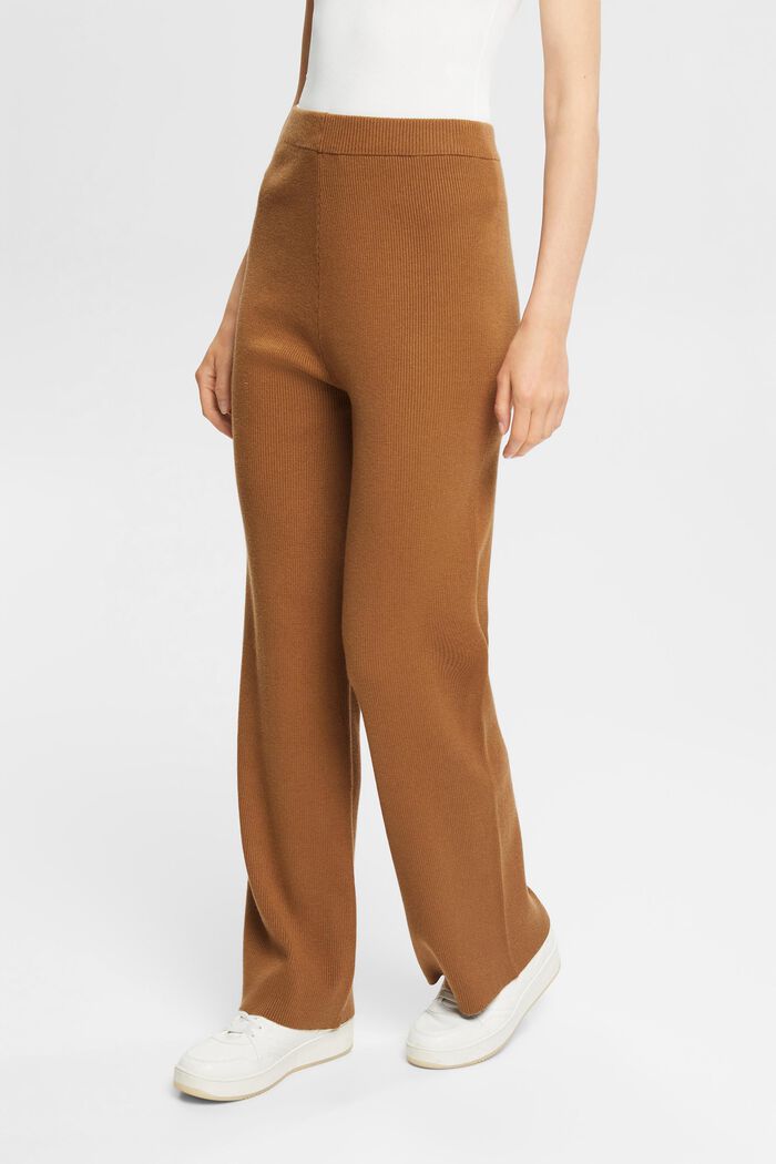 Knitted trousers with a wide leg, LENZING™ ECOVERO™, CARAMEL, detail image number 1