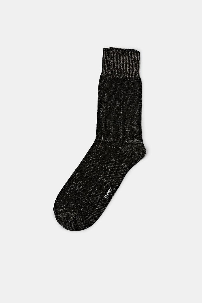 Mottled Knit Socks, BLACK, detail image number 0