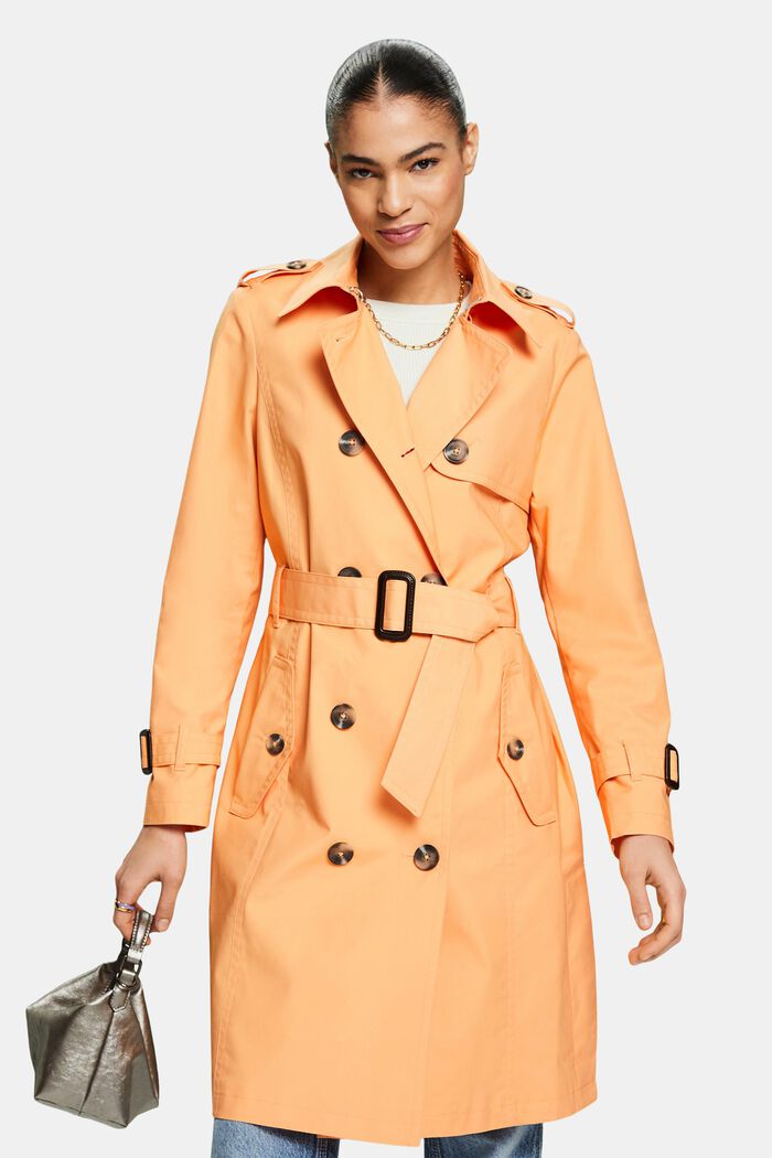 Belted Double-Breasted Trench Coat, PASTEL ORANGE, detail image number 5