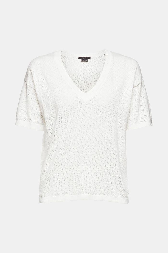 Linen blend: top with an openwork pattern, WHITE, overview