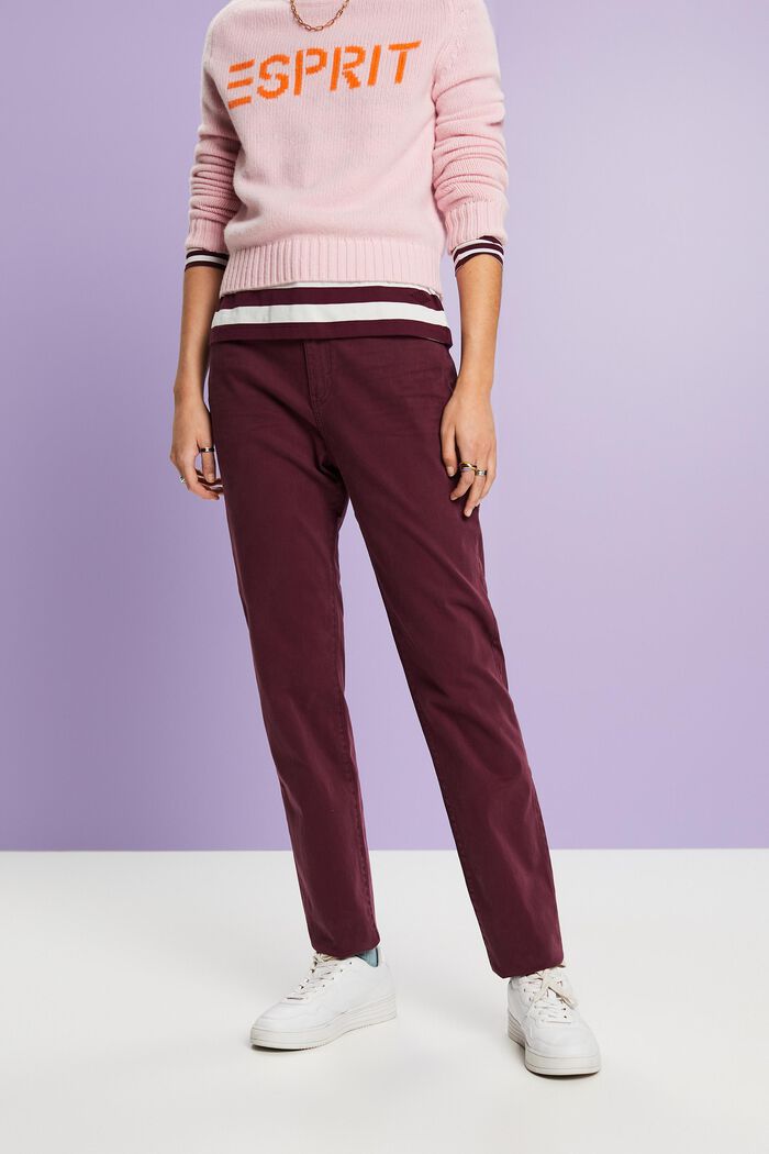 Slim Fit Twill Pants, BORDEAUX RED, detail image number 0
