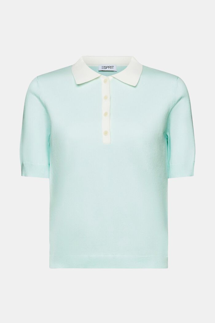 Cotton-Blend Polo Sweater, LIGHT AQUA GREEN, detail image number 6